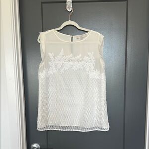 LOFT White Sleeveless Blouse with Lace Details